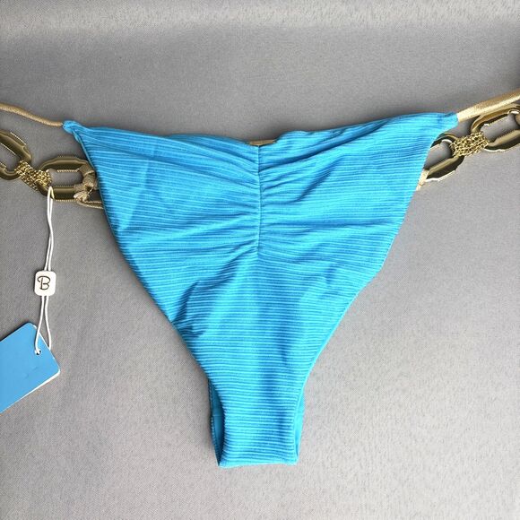 Beach Bunny Bikini Bottom XL Madagascar Glam Tie Carribean Blue Gold Rhinestones - Picture 9 of 16
